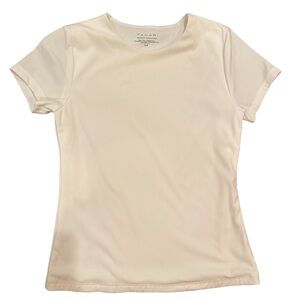 Tahari Womens Round Neck T-Shirt Fitted Short Sleeve Size S White
